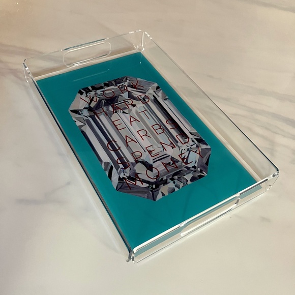 Ashley Longshore Autographed Acrylic Tray: "WORK HARD EAT CARBS SPEND MONEY" - Picture 2 of 5